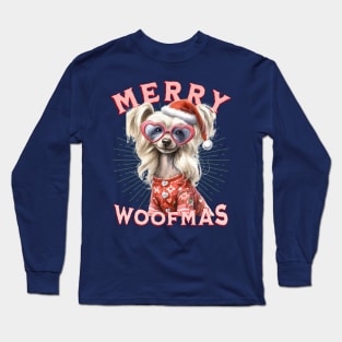 Funny Chinese Crested Dog Santa  Christmas Design Long Sleeve T-Shirt